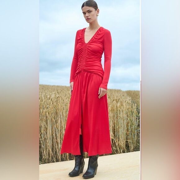 FARM Rio Red V Neckline Long Sleeve Dress - Picture 3 of 17